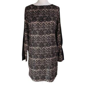 Mossimo Dress Lace Overlay Long Sleeve Black w/ beige Shift woman’s size XS